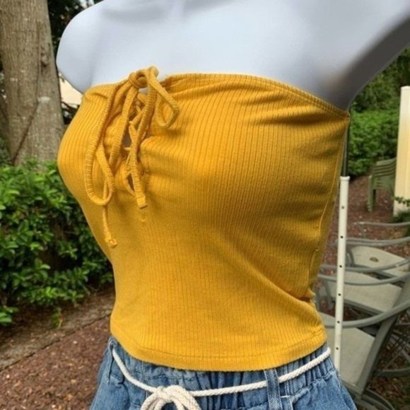 ***SOLD***FOREVER 21 Yellow Tube Crop Top - Picture 3 of 5